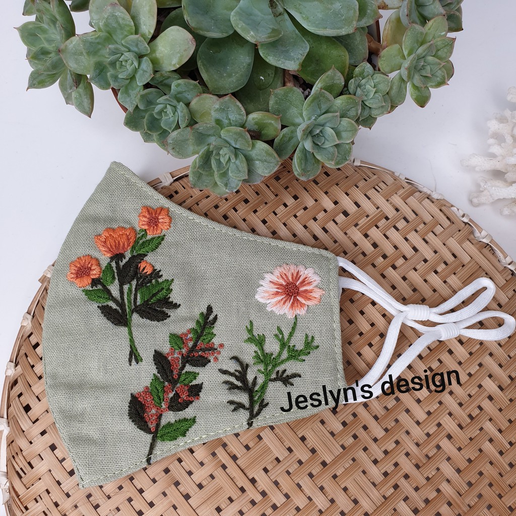 Khẩu trang thêu tay vải linen JL58X