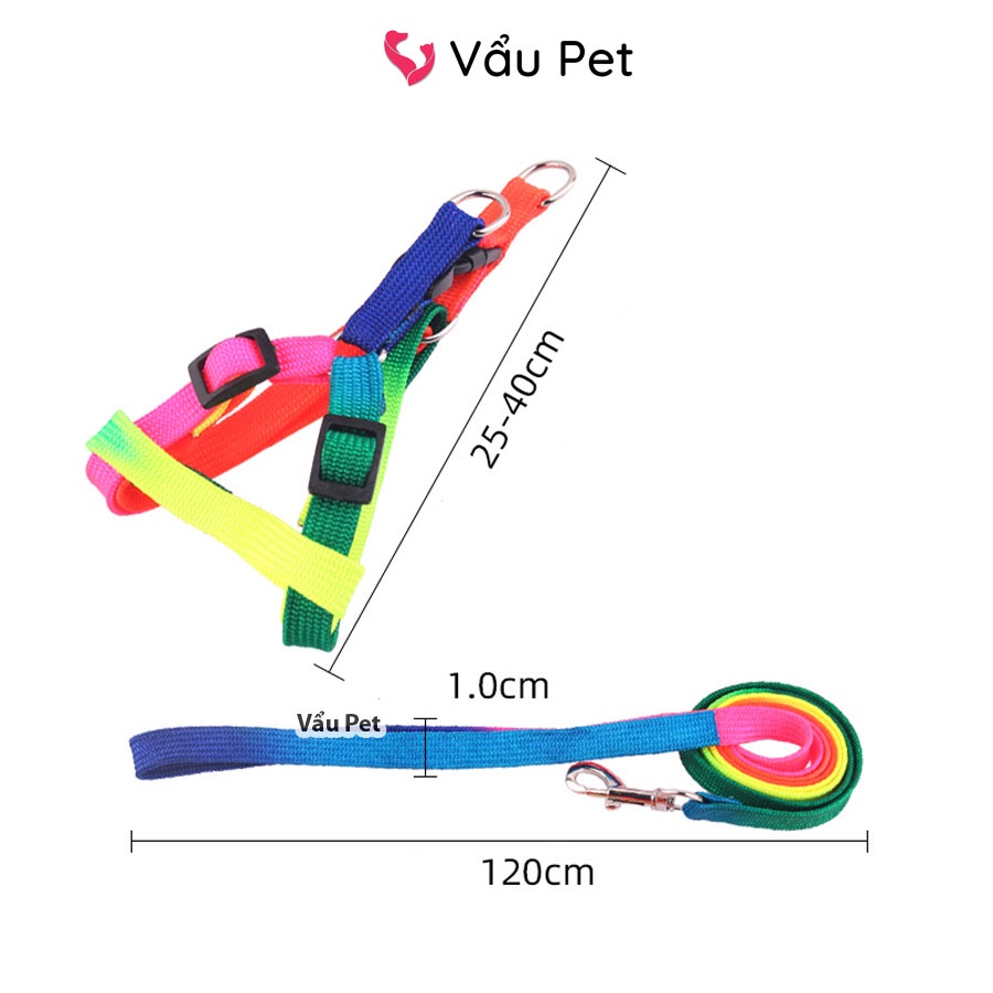 Xích chó mèo cầu vồng kèm yên ngựa - Dây xích chó mèo đi dạo Vẩu Pet Shop