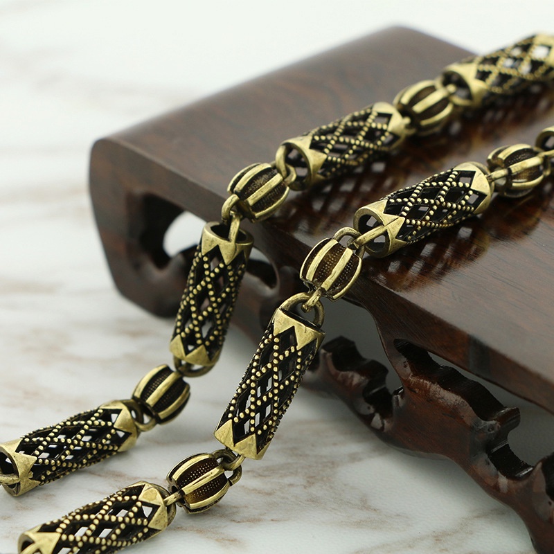 Dây chuyền đồng thau nguyên chất phong cách Bibcock cổ xưa kiểu hạt dưa hấu phối rỗng làm quà thủ công cho nam