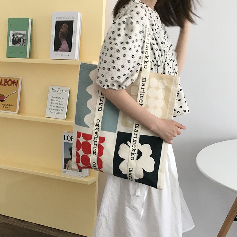 Túi Vải Canvas Đeo Vai In Chữ Marimekko Kỷ Niệm 70 Năm