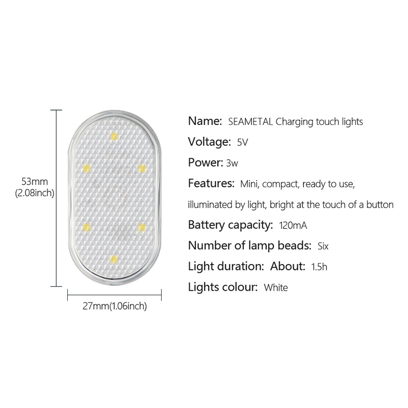 SEAMETAL Đèn LED Không Dây Sạc USB Gắn Trần Xe Hơi Tiện Dụng