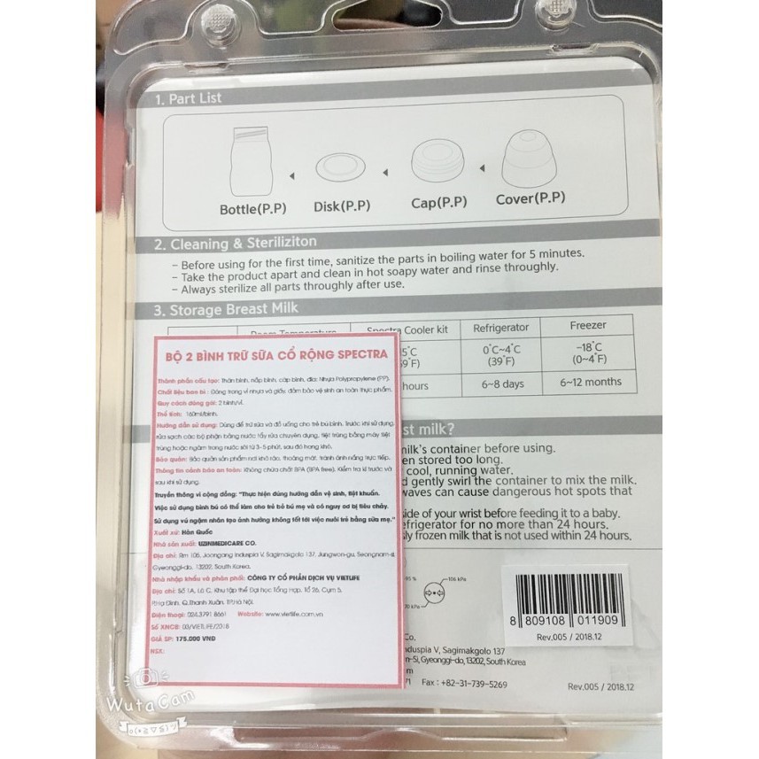 1 - 2 BÌNH TRỮ SỮA PP CỔ RỘNG CAO CẤP SPECTRA 160ML