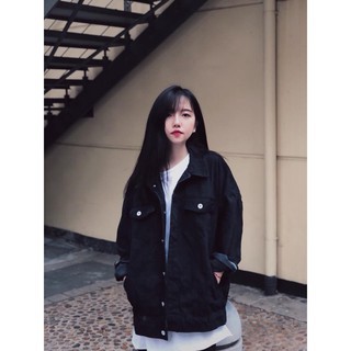 Áo khoác kaki nữ form rộng - Màu đen trơn. [FREE SHIP]