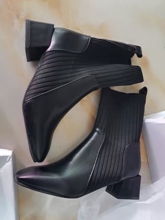 Ảnh thật/ORDER: Boot len bọc da gót vuông 5cm