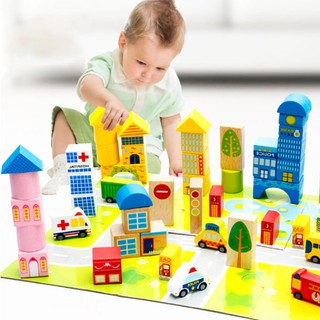 Bộ đồ chơi mô hình thành phố bằng gỗ