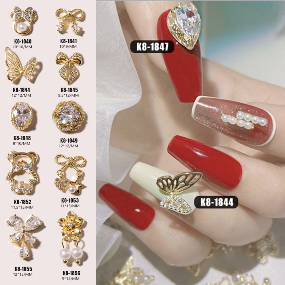 Phụ kiện hạt họa tiết hoa và gấu đính ngọc trai giả 3D sang trọng trang trí móng nghệ thuật thủ công