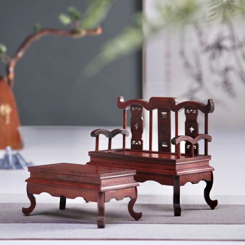 BỘ BÀN GHẾ UỐNG TRÀ CHỮ NHẬT CHẠM KHẮC KIỂU CỔ MINI BẰNG GỖ ĐỂ TRANG TRÍ