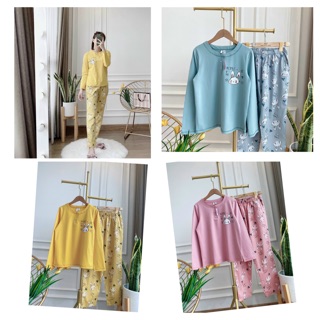 Bộ cotton hình thỏ 3 màu vàng/ hồng/ xanh