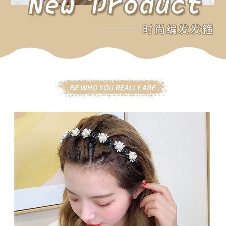 Băng đô cài tóc rửa mặt Hai Lớp Đính Hạt Ngọc Trai Xinh Xắn Cho Nữ