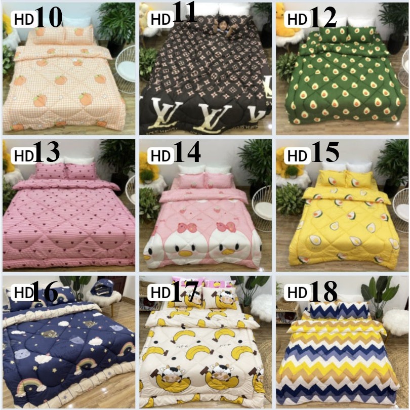 Trọn bộ 5 món ga gối chăn phao Cotton Poly