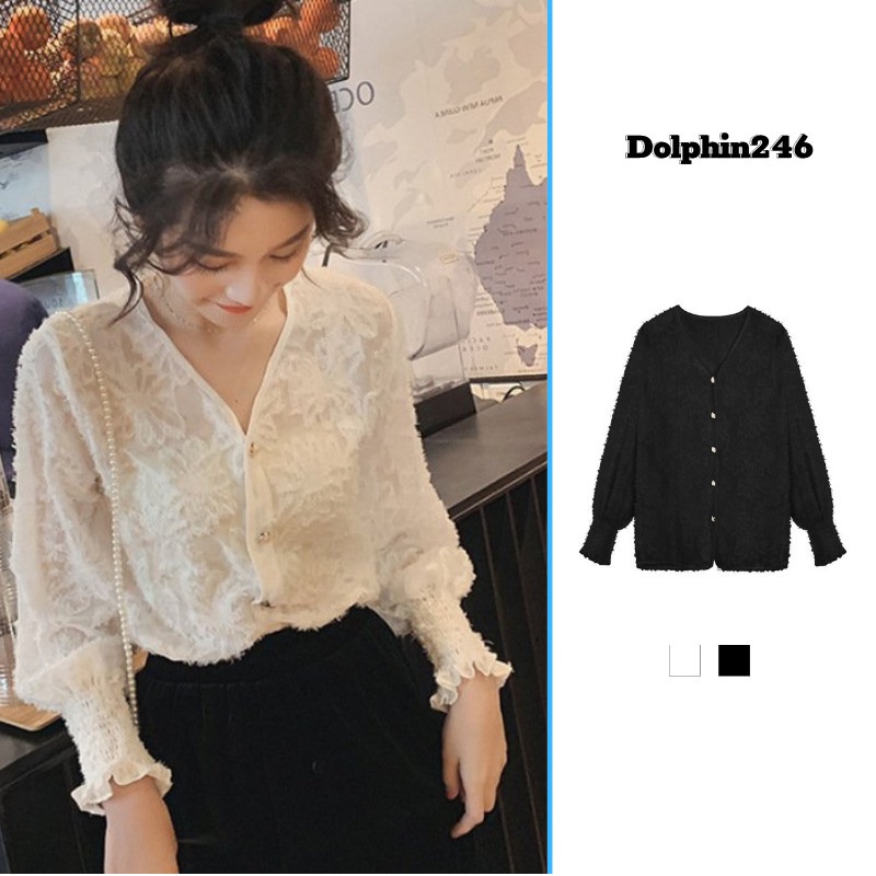 Áo sơ mi công sở nữ ren đẹp kiểu Hàn Quốc tay dài bánh bèo tiểu thư form rộng bigsize k2t3-5