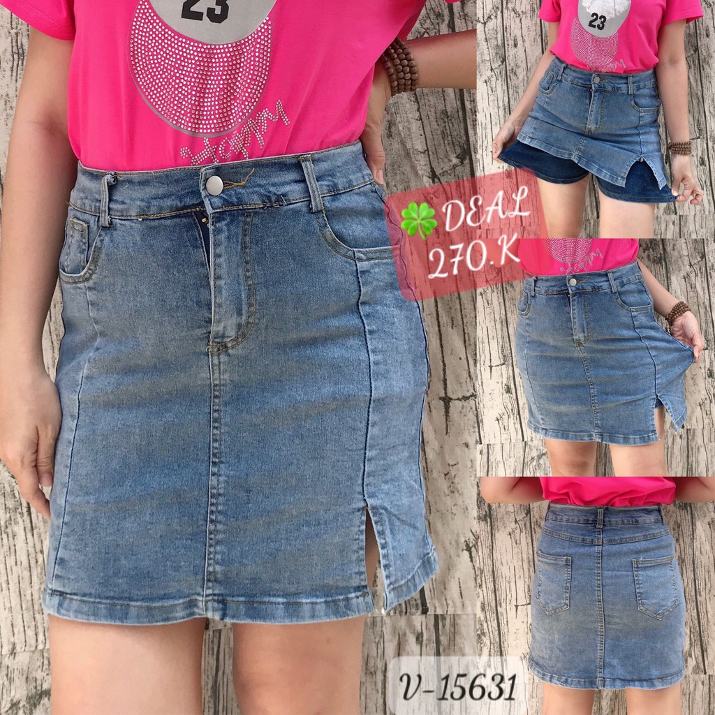 Váy quần BIG SIZE Jean co giãn Xẻ đùi QV.QC - 15631