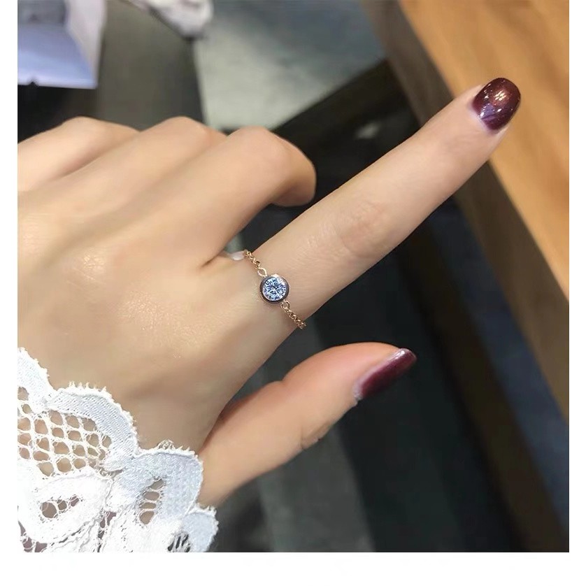 Nhẫn titan mạ vàng hồng 18k đính đá zircon lấp lánh phong cách Hàn Quốc Nhật Bản