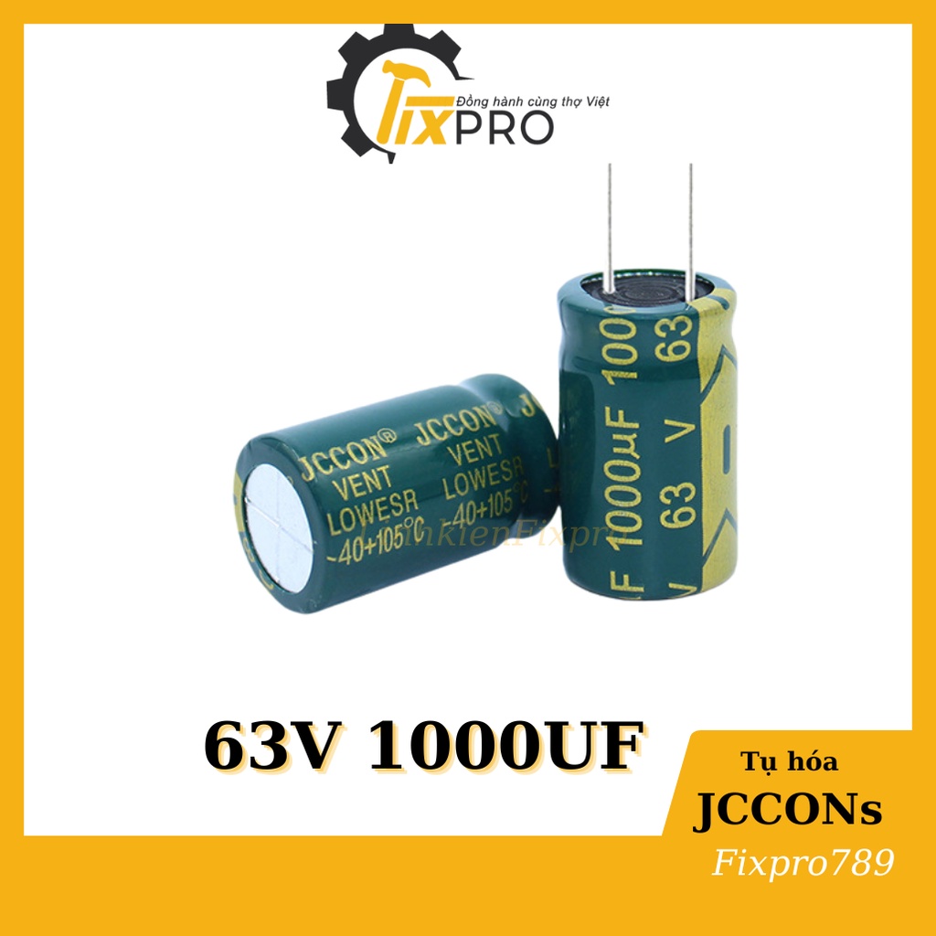 Tụ hóa 63V 1000uF 16x25mm chính hãng JCCONs tần số cao màu xanh xịn