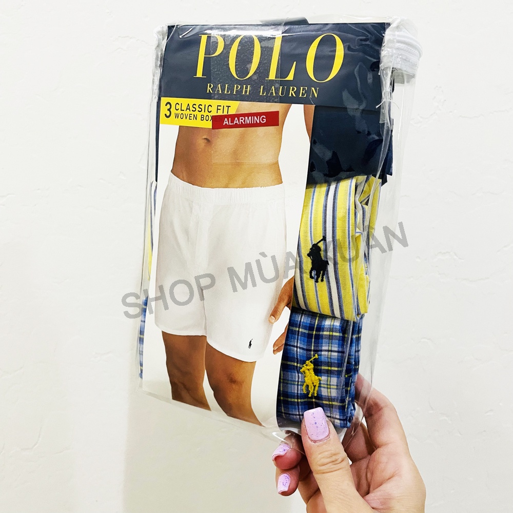 Set 3 quần lót nam  Polo Ralph Lauren Cotton Classic Fit Woven Boxers - Navy/Stripes Color