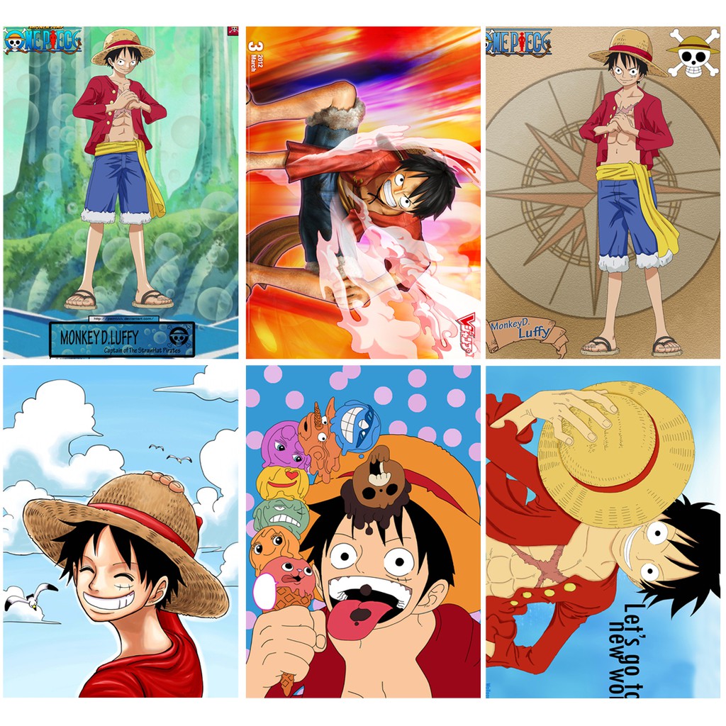 Poster / Tranh dán tường anime One Piece Nhân vật LUFFY (combo 1 set 4 tấm poster - 40k)