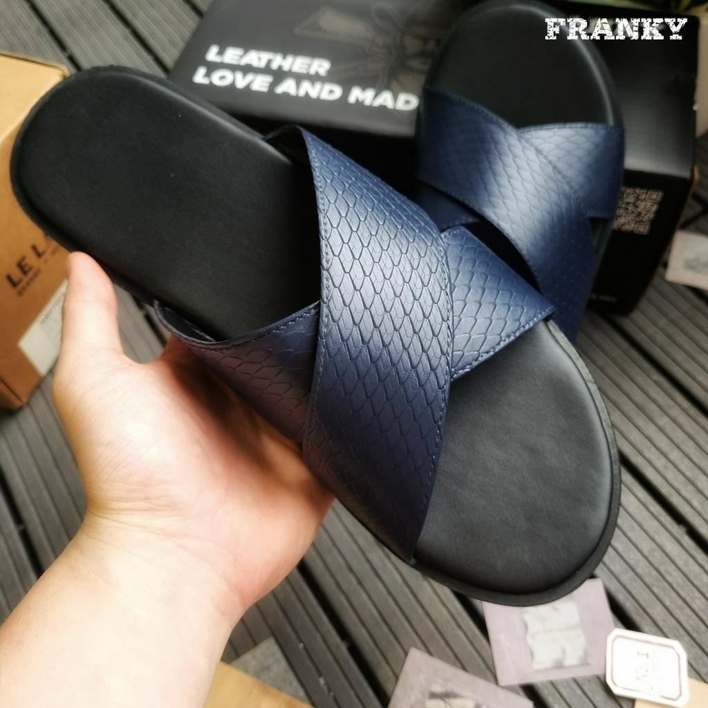 Dép Da Nam Franky Snake x Mark Slippers - Blue Vân Da Rắn Bảo Hành 1 Năm