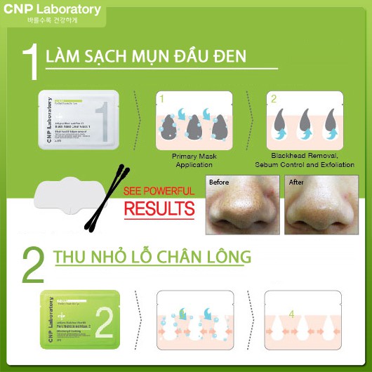 Bộ mặt nạ làm sạch mụn đầu đen 2 trong 1 CNP Laboratory Anti-Pore Black Head Clear Kit