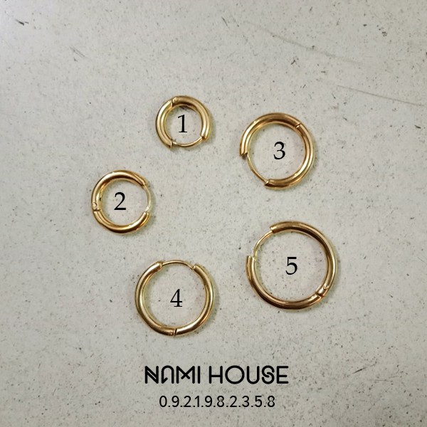 Bông tai unisex khoen tròn màu vàng nhiều size khuyên tai hot trend style hàn quốc phụ kiện kpop - namimi house