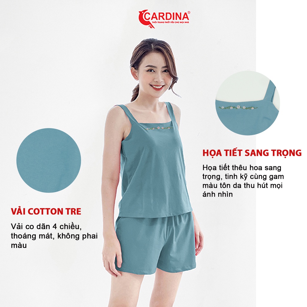 Đồ Bộ Nữ 𝐂𝐀𝐑𝐃𝐈𝐍𝐀 Áo Hai Dây Thêu Hoa Chất Cotton Nhật Mềm Mại, Thoáng Mát 1CF19