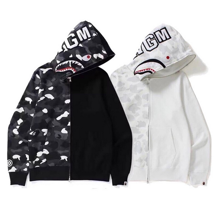 BAPE Áo khoác có mũ trùm đầu thông thường của nam và nữ cá mập ngụy trang mới Luminous