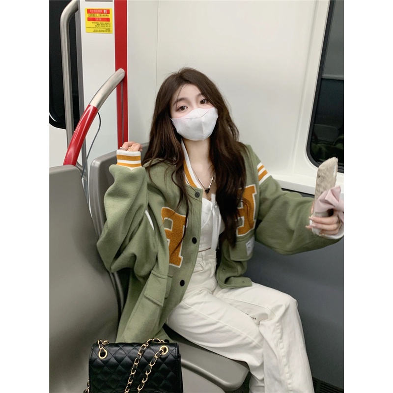 Áo Khoác Bóng Chày Dáng Rộng Phong Cách Harajuku retro Cho Nữ