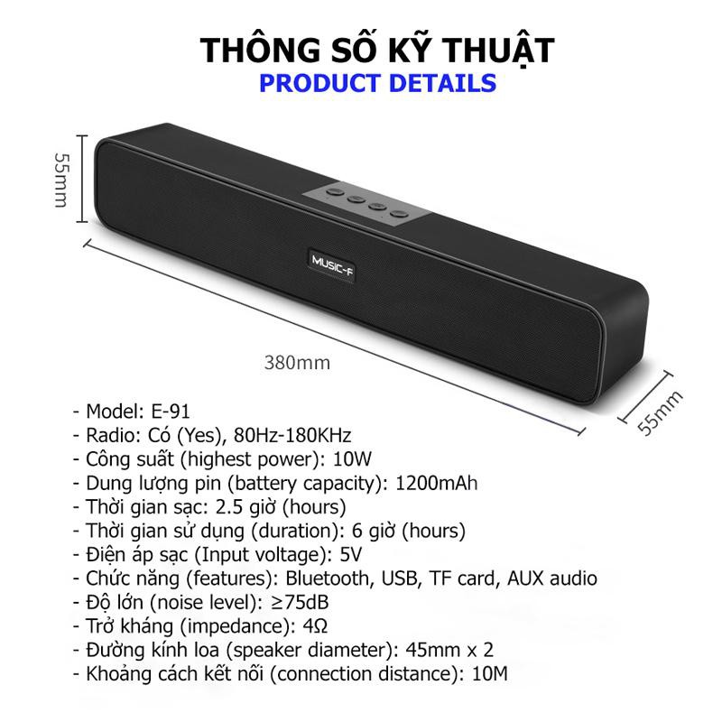 [Giá Rẻ Bass Mạnh] Loa Thanh Vi Tính Soundbar 2.2 Bluetooth Không Dây E91 Công Suất Lớn Hỗ Trợ Thẻ Nhớ USB Jack 3.5