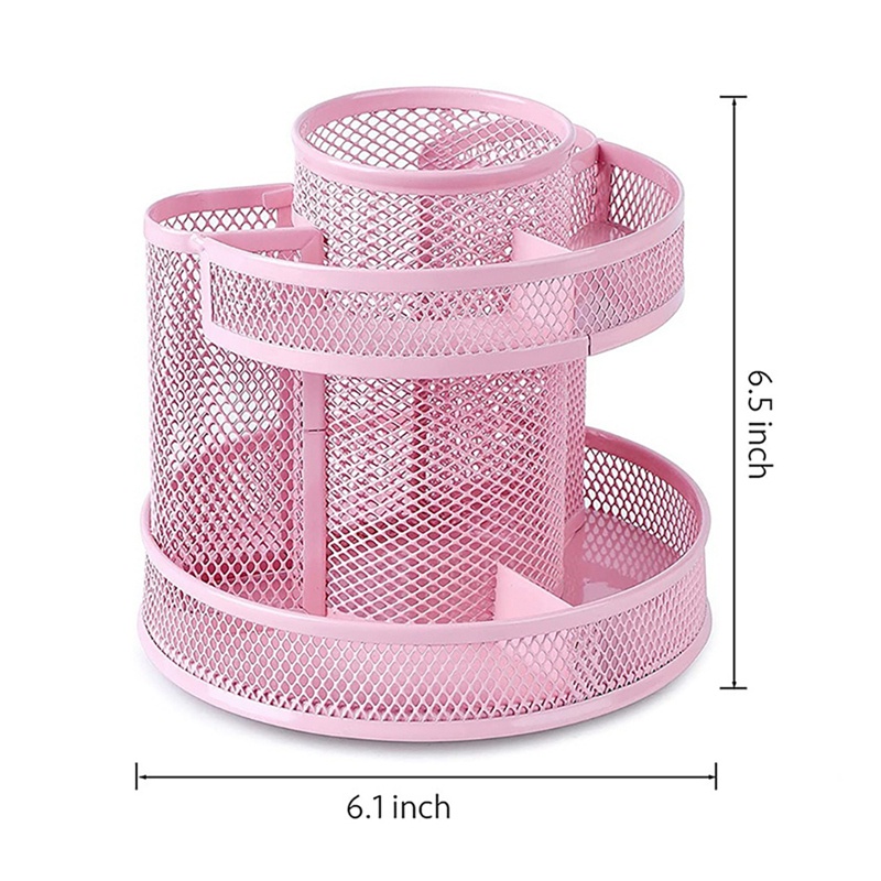 Cute Rotate Desk Organizer Mesh Desk Accessories Pen Holder Spinning Pencil Storage for School Office Supplies - Pink