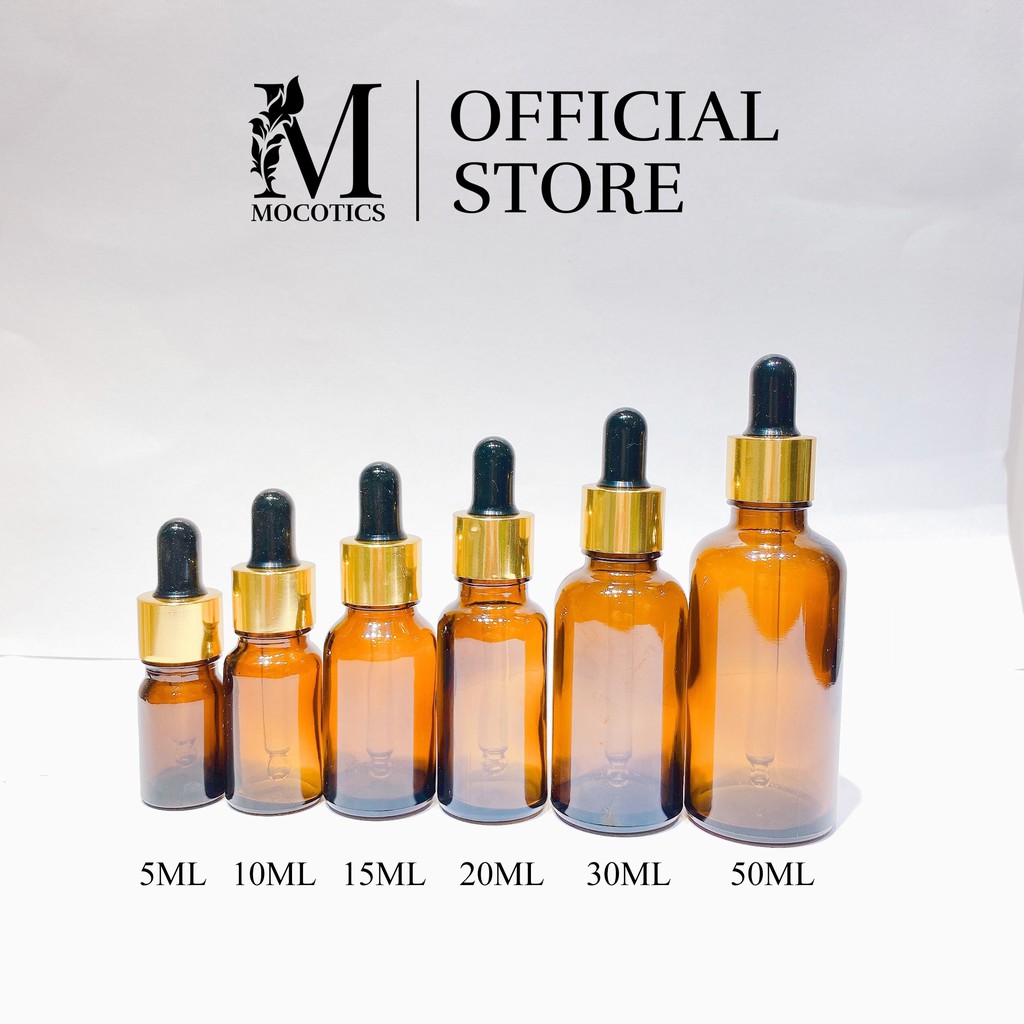 Lọ đựng tinh dầu và mỹ phẩm nút đen khoen vàng Mocotics dung tích 5ml/10ml/15ml/20ml/30ml/50ml