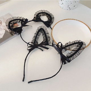 Băng đô cài tóc tai mèo ren đen UIZZANG Hàn Quốc