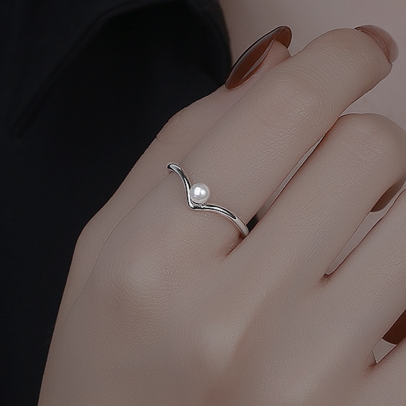 French Style Retro Ins Adjustable Women's Rings Summer New Simple Design V Pearl Rings Gift Accessories