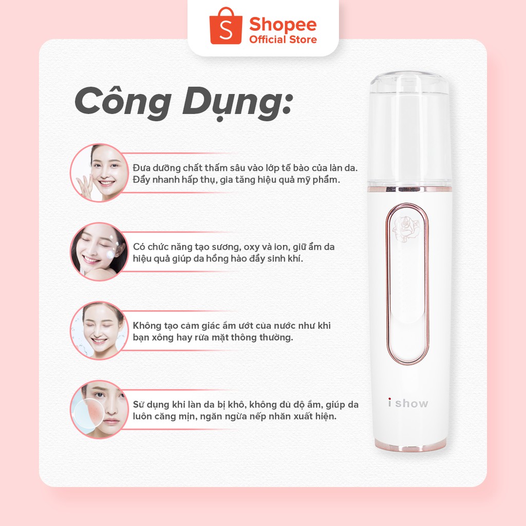 ISHOW Máy phun sương tạo ẩm mini cầm tay cao cấp Hàn Quốc - TẶNG KHẨU TRANG 3 LỚP