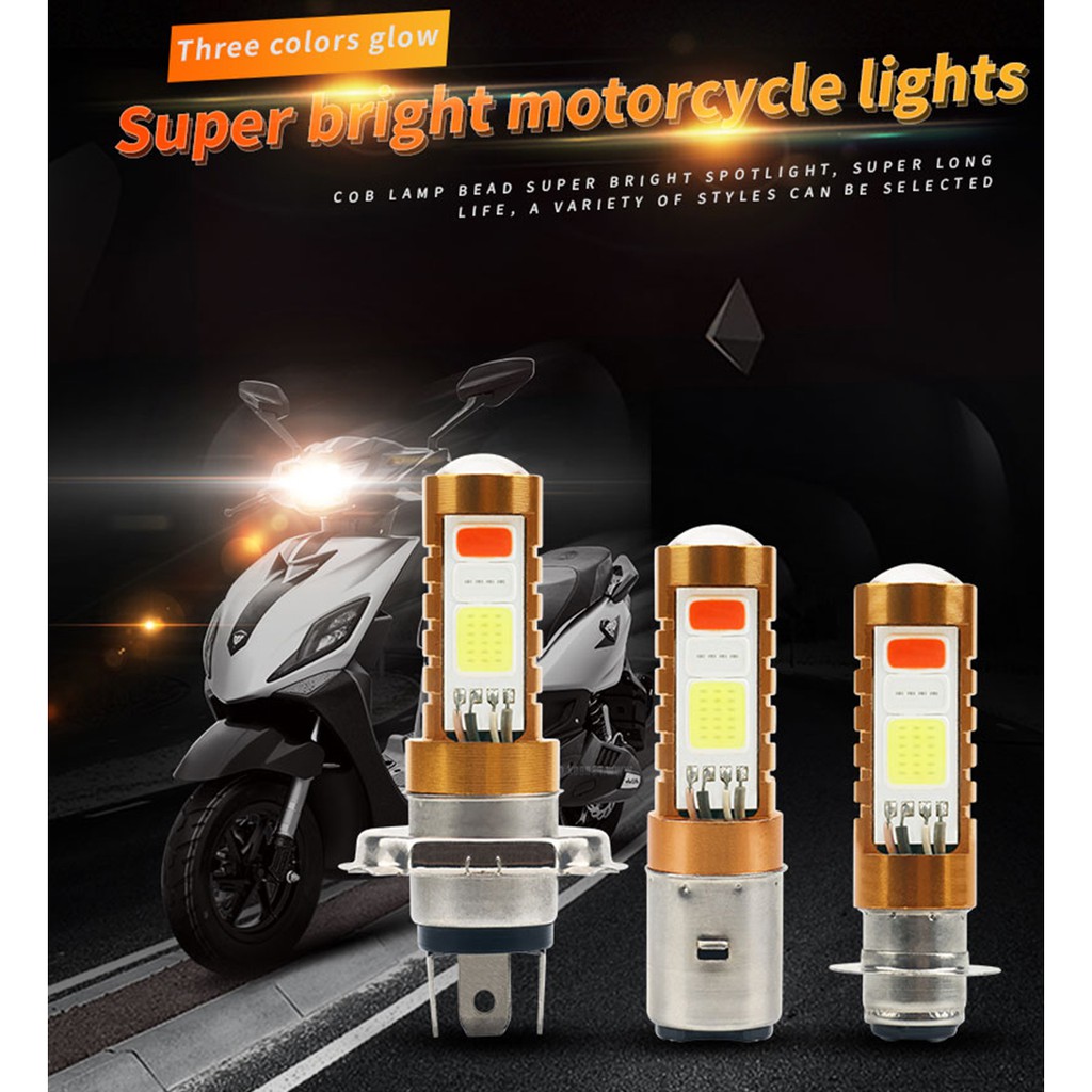 1 Đèn Pha Xe Máy H4 P15D Ba20D Cob Led 3 Màu Siêu Sáng Drl Atv Utv 9-80v