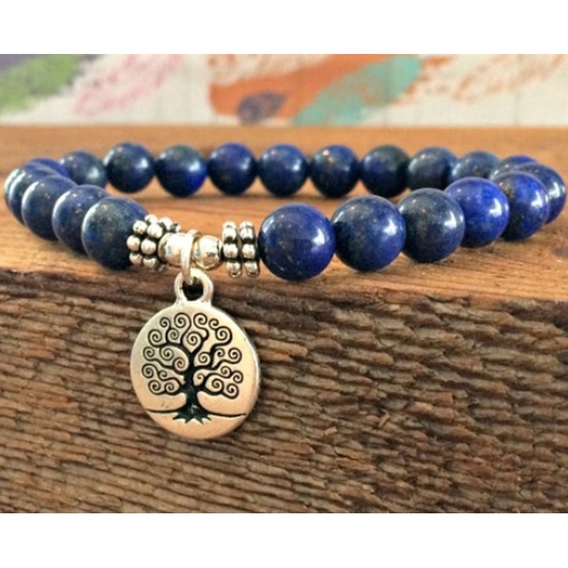 Vòng tay xâu hạt đá Lapis Lazuli thời trang chất lượng cao