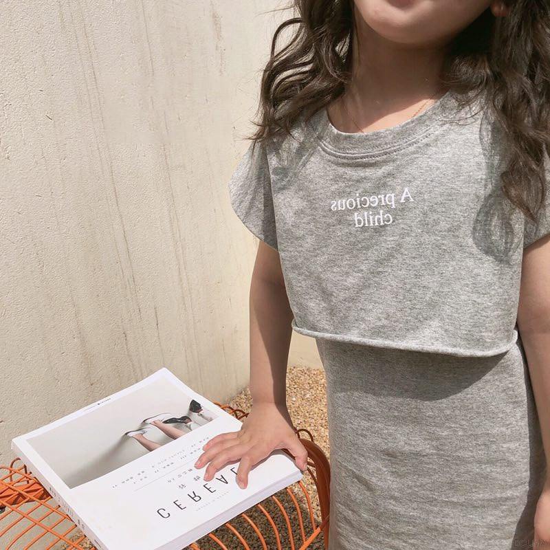 Set Áo Thun Ngắn Tay In Chữ Và Chân Váy Thời Trang Mùa Hè Hàn Quốc Cho Bé Gái