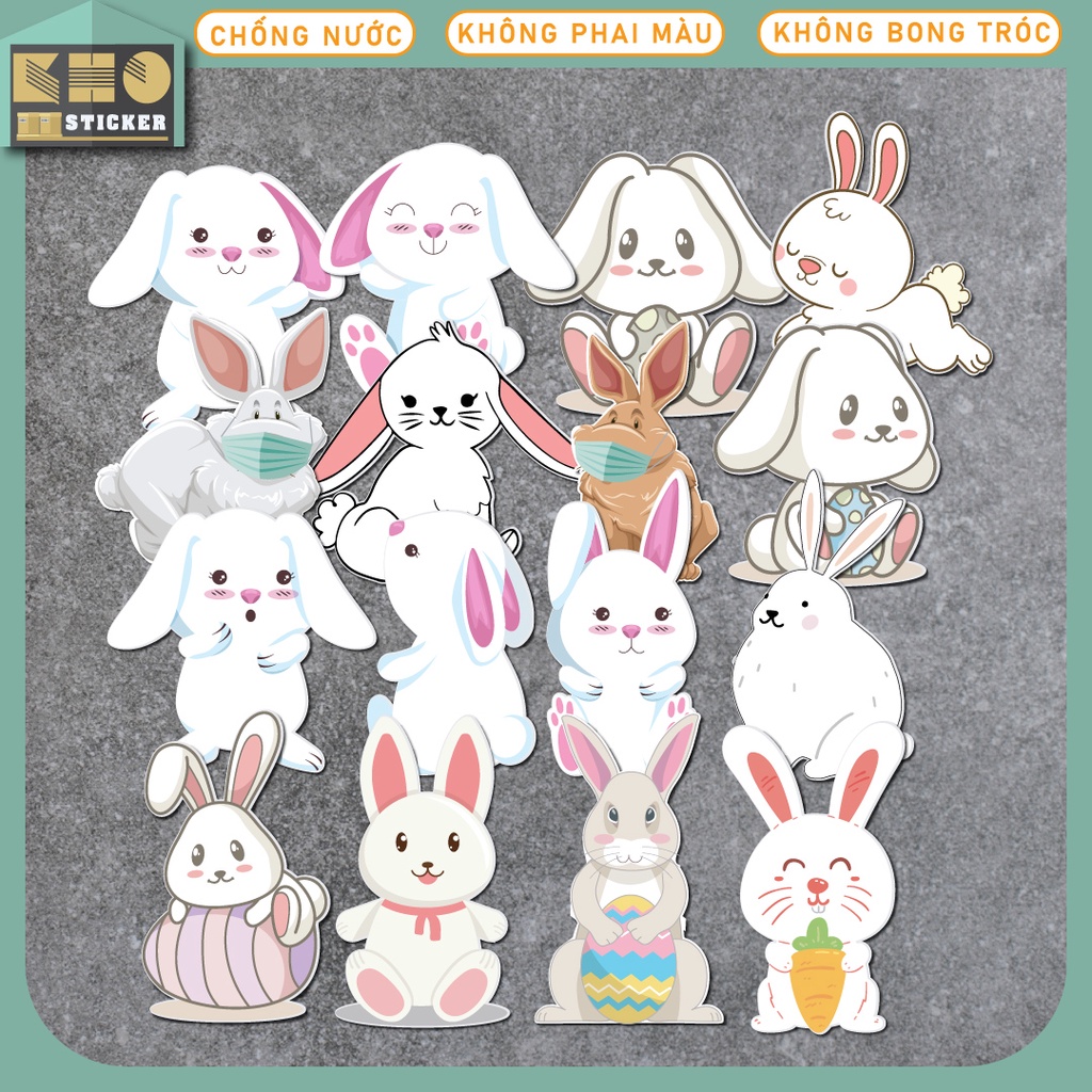 Combo 50 Sticker Thỏ hồng chống nước sticker dán laptop, điện thoại, đàn guitar, mũ bảo hiểm, vali. MSP: ST72