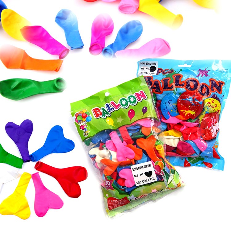 Combo 200 bong bóng tròn và trái tim - BX1549