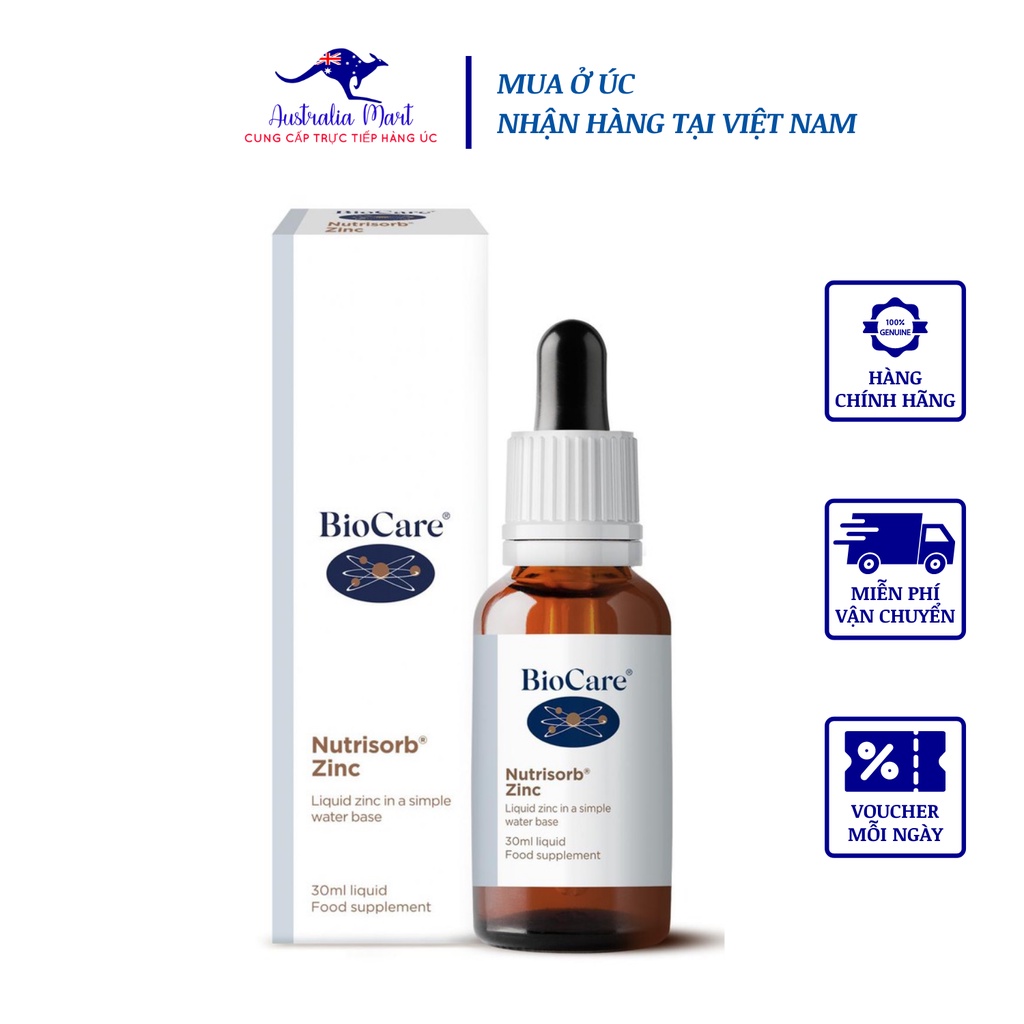 Kẽm Nước BioCare Nutrisorb ZinC Chiết Suất Từ Thành Phần Thiên Nhiên Kích Thích Hệ Miễn Dịch Cho Bé 30ml