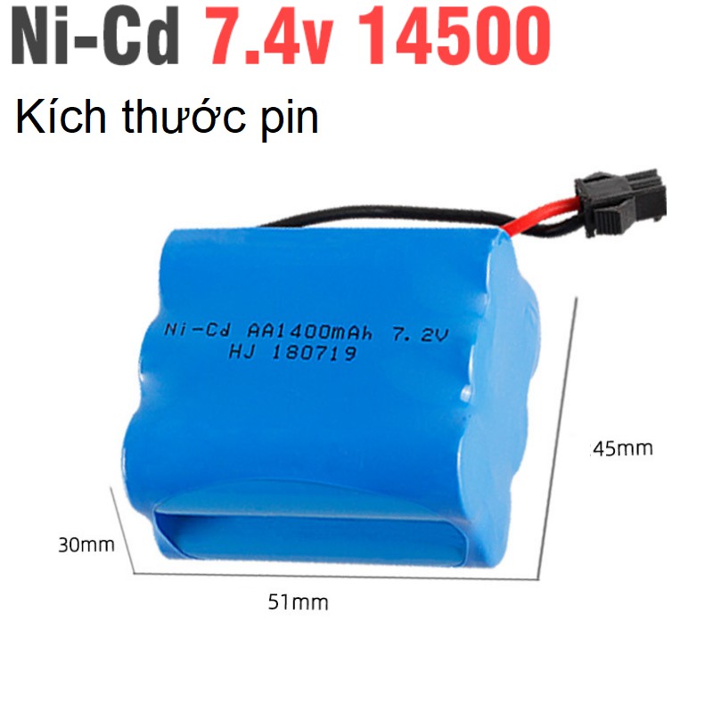 Pin sạc 14500 7.2v 1400mah ghép 2 hàng cho xe mô hình điều khiển jack nối 5559 2P