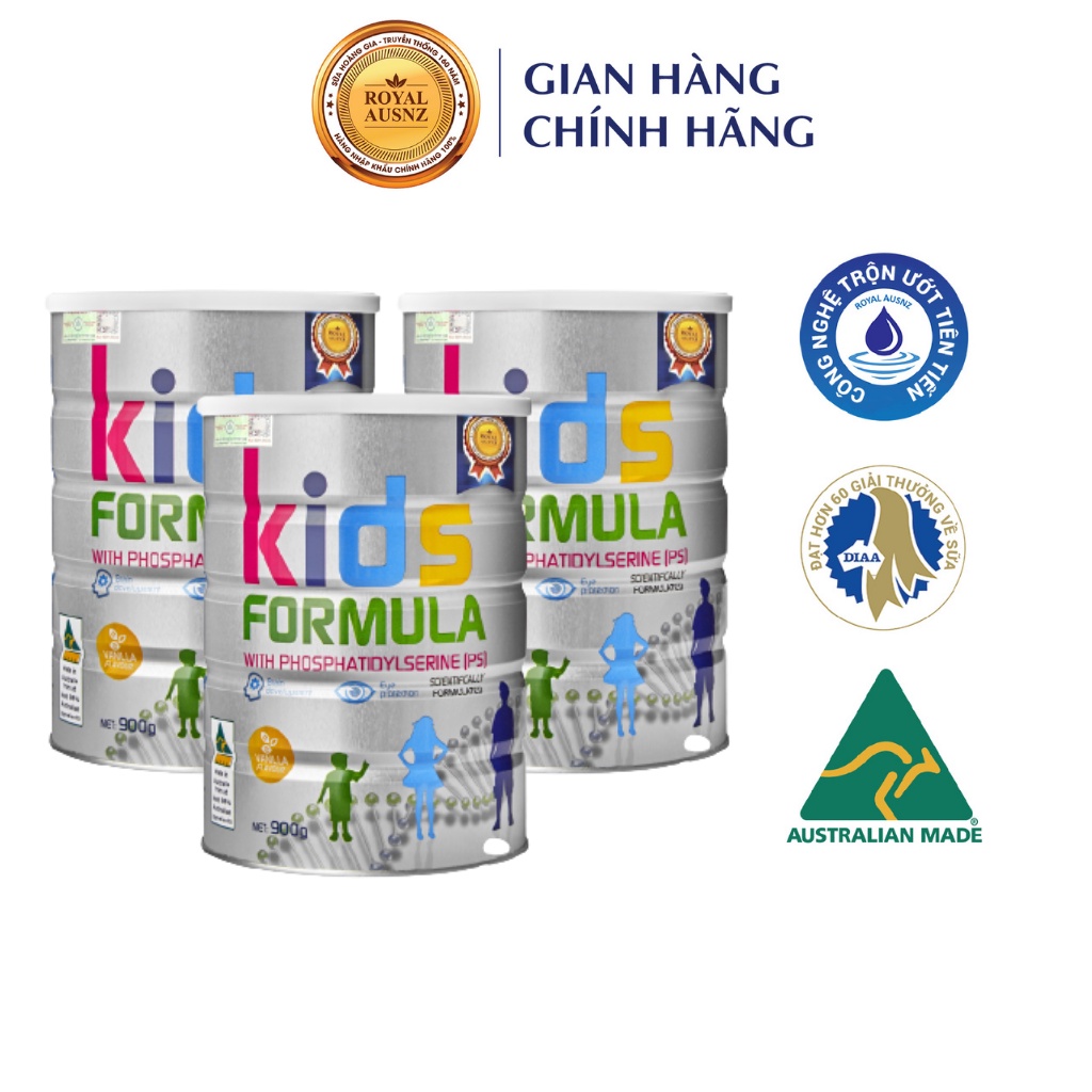 Combo 3 Hộp Sữa Bột Kids Formula ROYAL AUSNZ Bổ Sung Dương Chất Cho Trẻ Từ 3-18 Tuổi 900g/hộp
