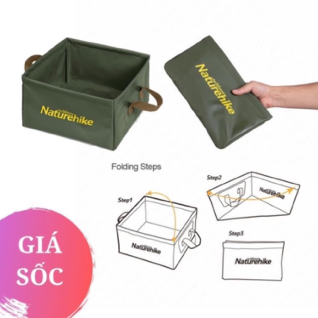 Xô gấp dã ngoại 13L  vuông NATUREHIKE NH19SJ007