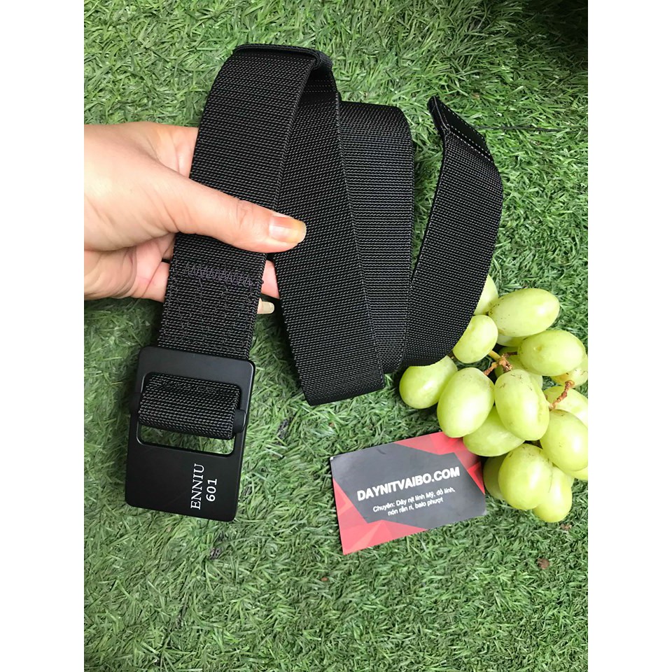 Hình thật Dây nịt vải dù dây nylon co dãn canvas tactical belt mặt nịt sơn đen dài 125cm rộng 3.8cm