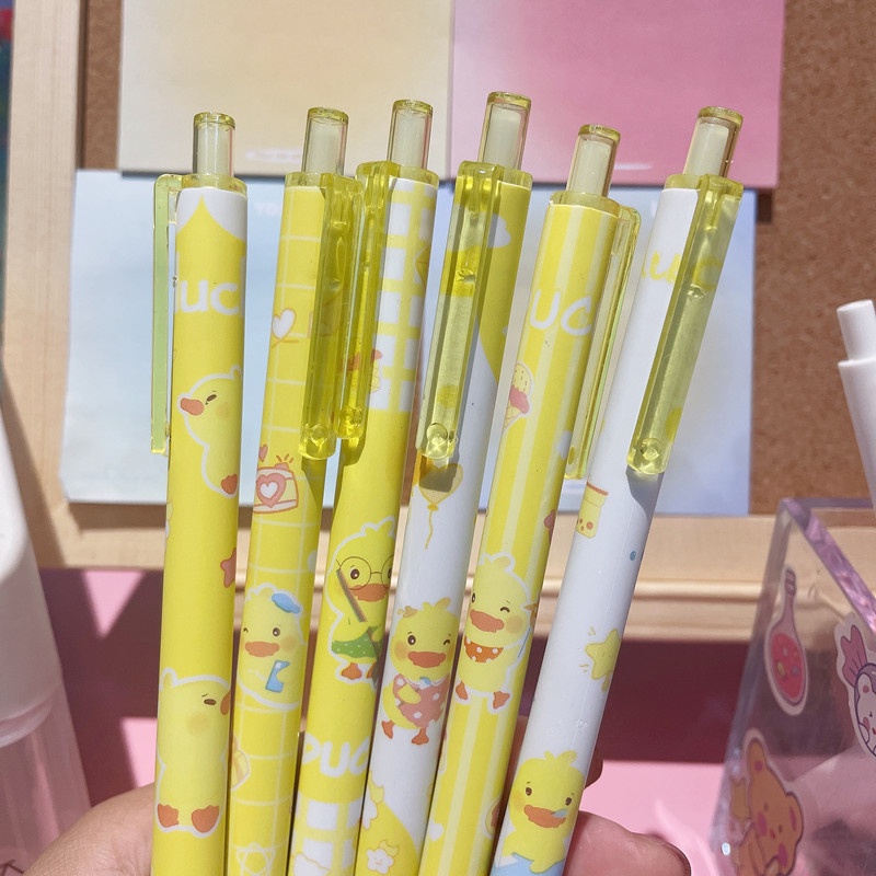 Bộ 6 Bút Mực Đen Ngòi 0.5 Inch Hình Vịt Vàng Đáng Yêu