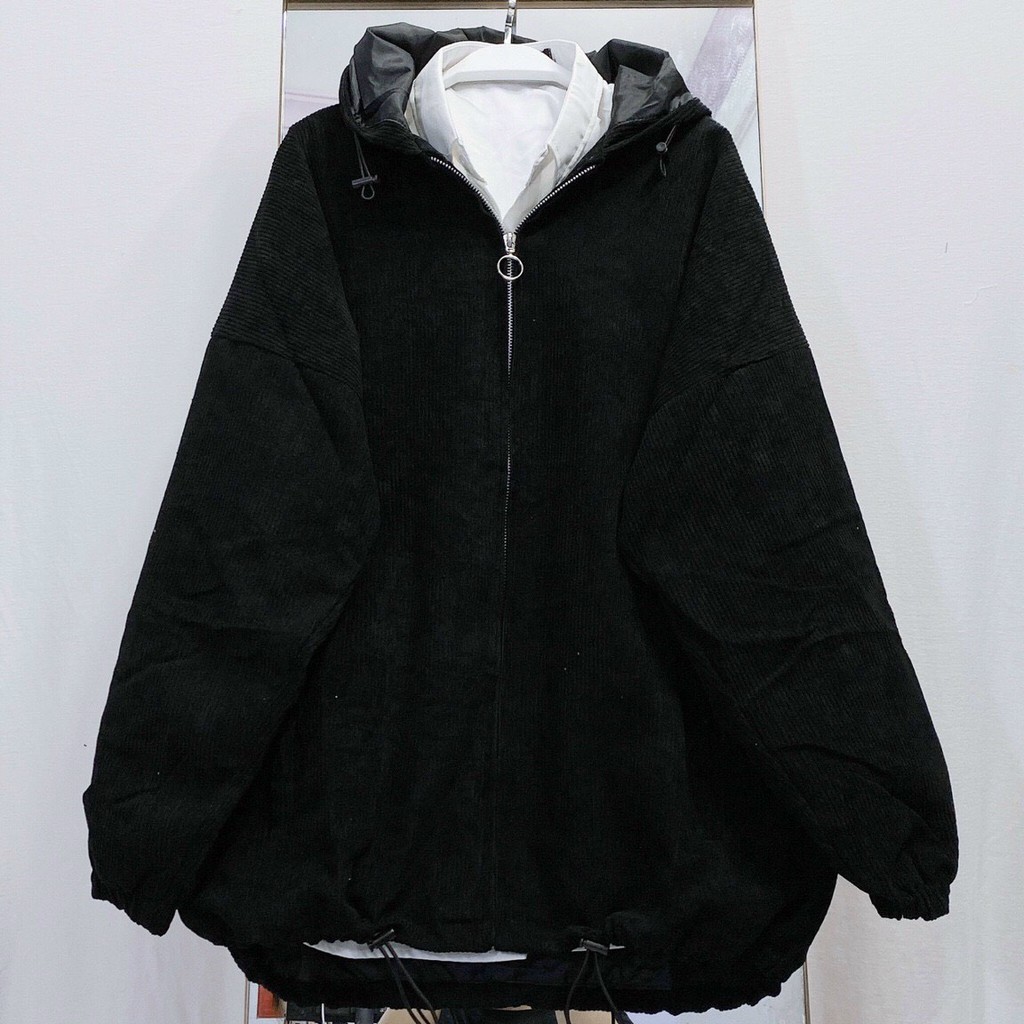 Áo khoác nhung len gân dây kéo form rộng freesize - SHOP MAYLAN