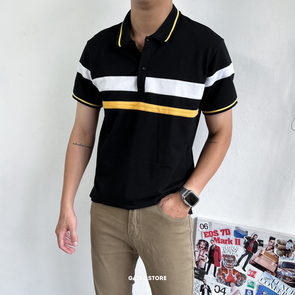 Áo Polo Nam ZR, áo thun có cổ cotton phối vạch ngực tông Nâu Vàng kiểu Hàn - GATE6 - #4772