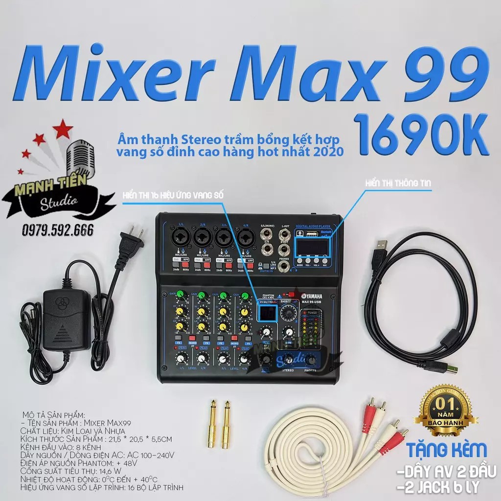 Combo thu âm livestream karaoke cực hay tặng đầy đủ phụ kiện dây kết nối MIXER MAX99 bluetooth Và Micro AT100 BH 12thang