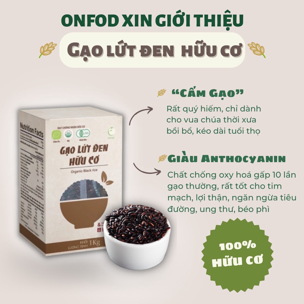 Gạo lứt đen hữu cơ ăn kiêng giảm cân healthy eatclean thực dưỡng 500g 1kg - onfod