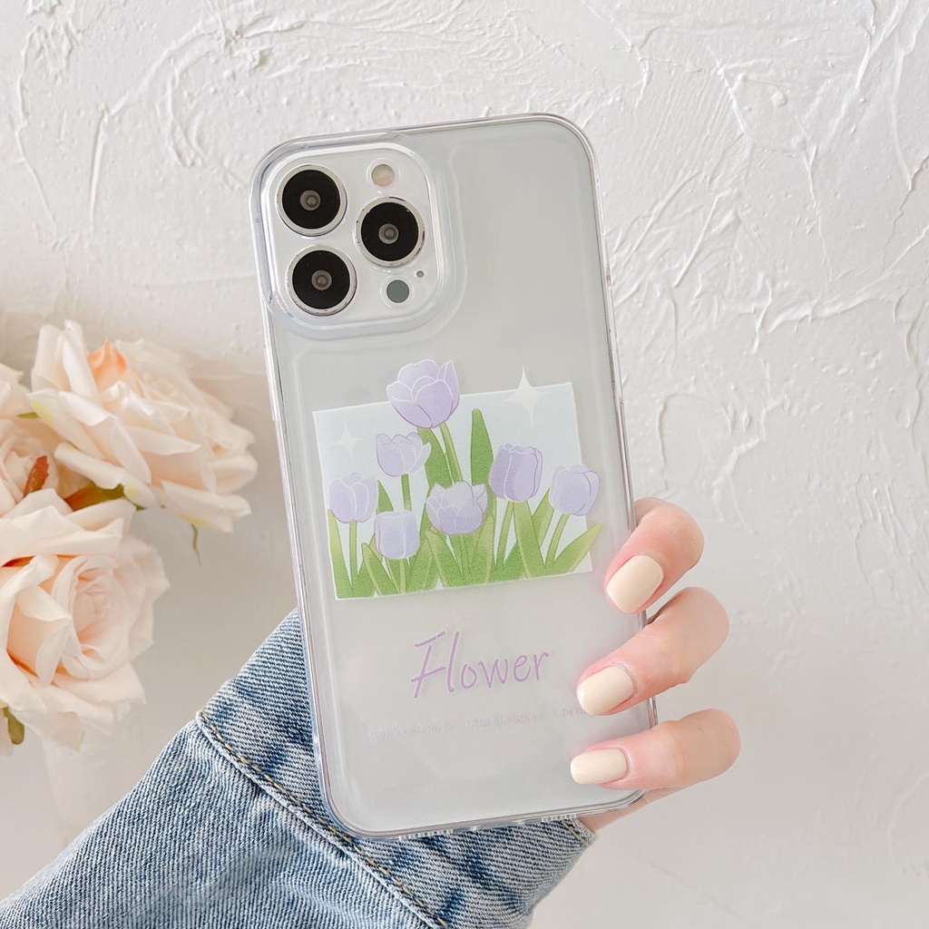 Ốp Điện Thoại Silicon TPU Mềm Trong Suốt Họa Tiết Hoa Tulip Cho iphone 13 12 11 pro max x xr xsmax 7/8plus
