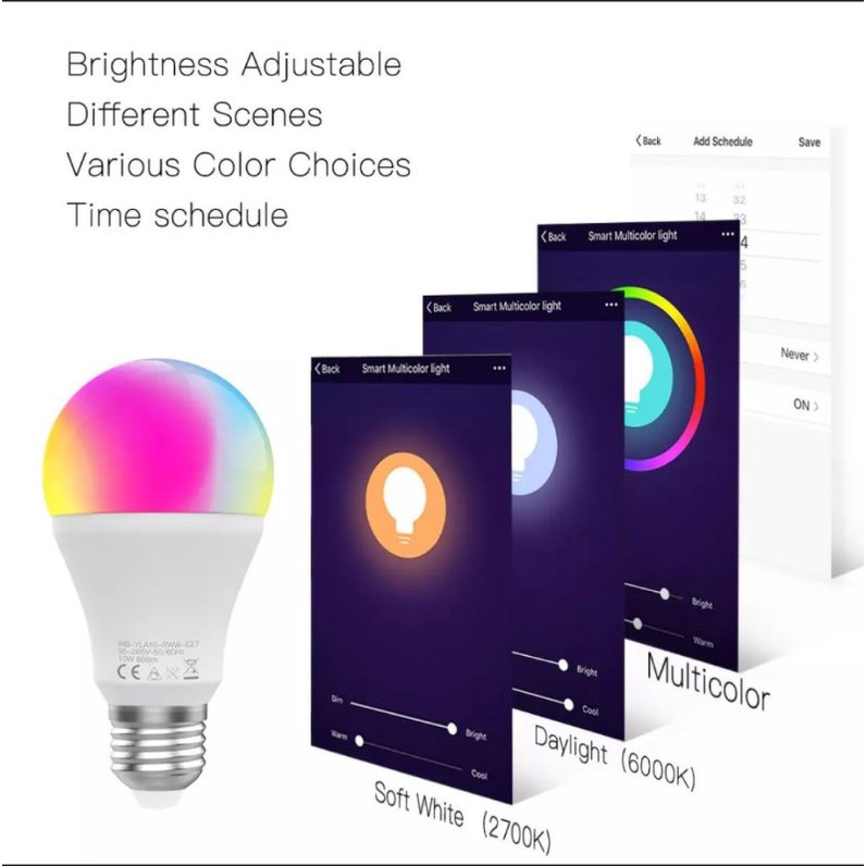 (SP mới) Bóng đèn Wifi thông minh 10W Tuya, ra lệnh giọng nói Google &amp; Alexa