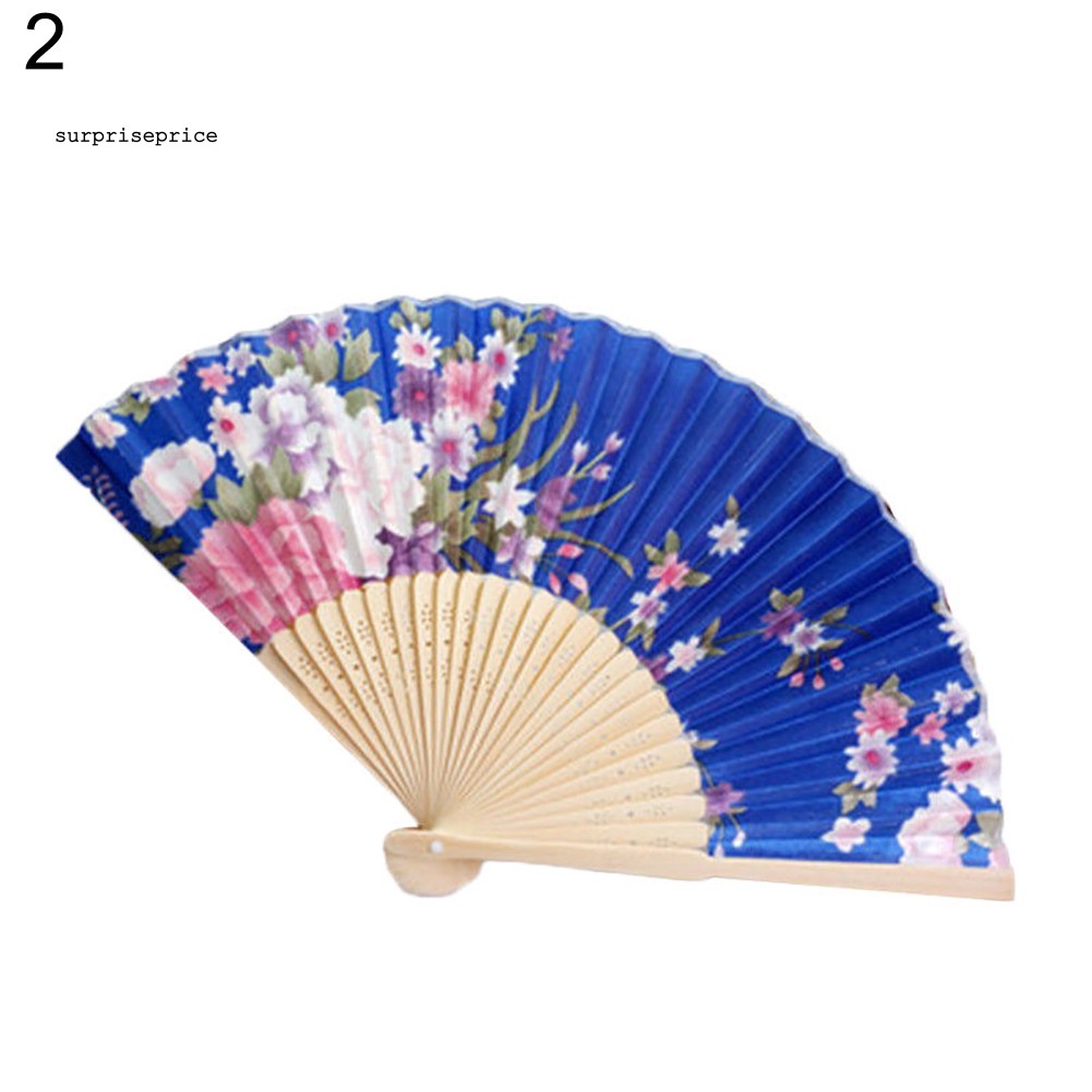 [ HÀNG có sẵn ] quạt tre xếp in hoa phong cách vintage